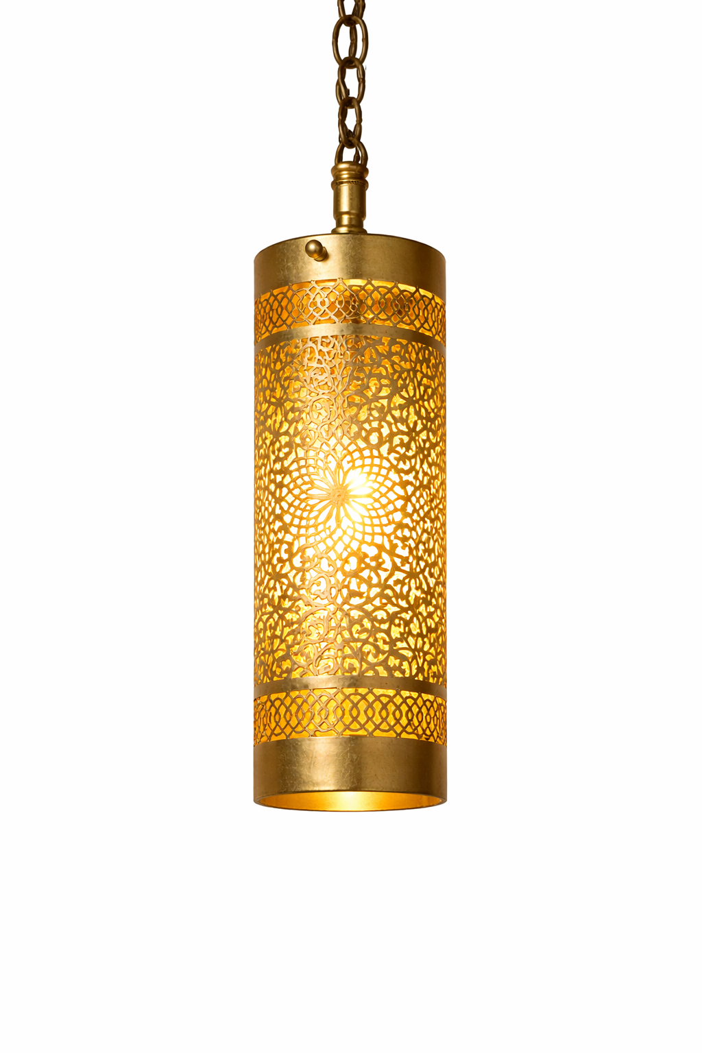 Lanterne Cylindrique 30cm  en Laiton Ciselé – Élégance Artisanale Orientale