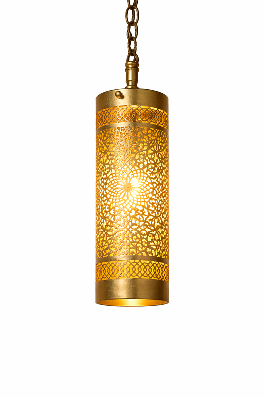 Lanterne Cylindrique 30cm  en Laiton Ciselé – Élégance Artisanale Orientale