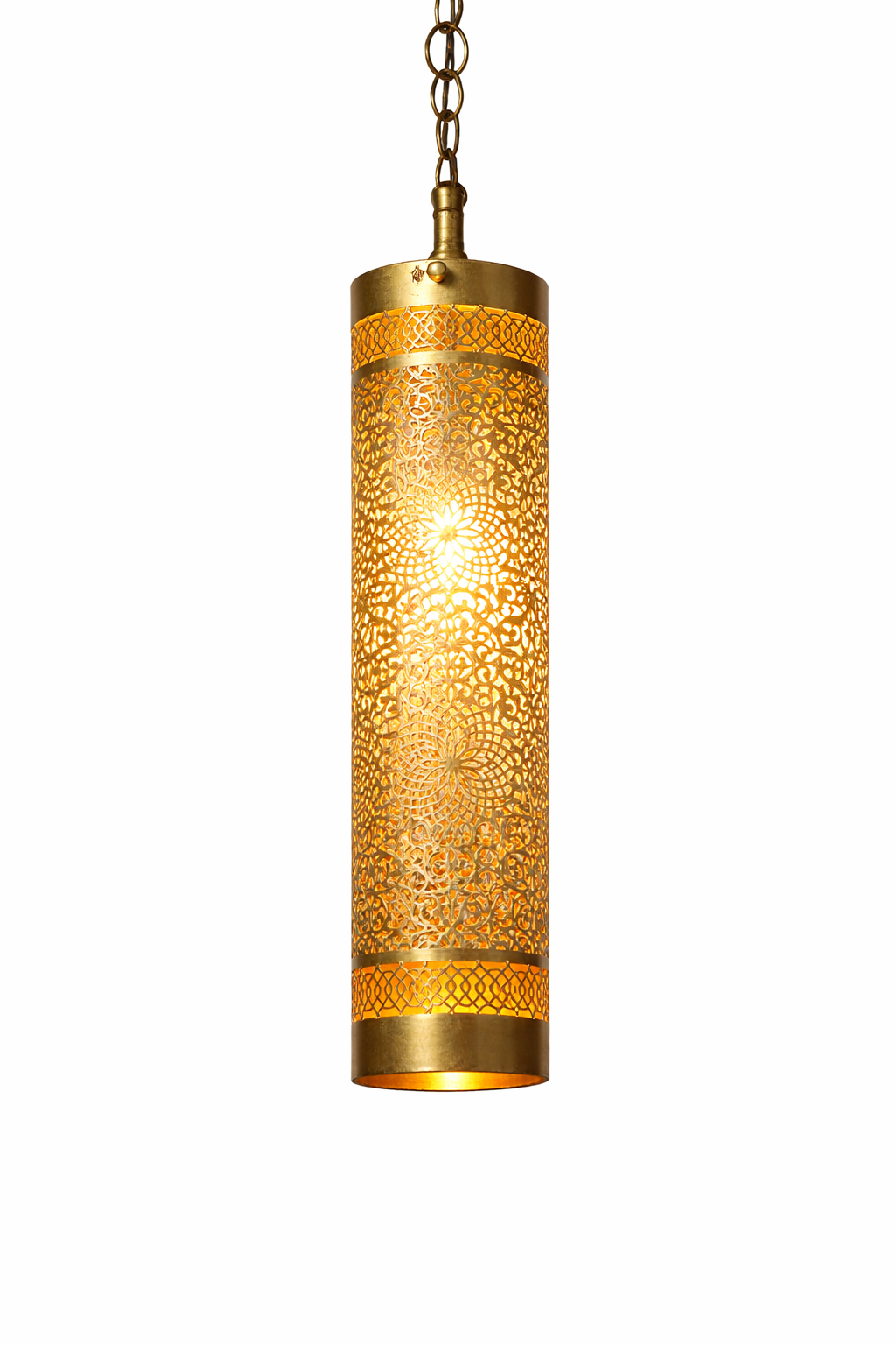 Lanterne Cylindrique 40 cm en Laiton Ciselé – Élégance Artisanale Orientale