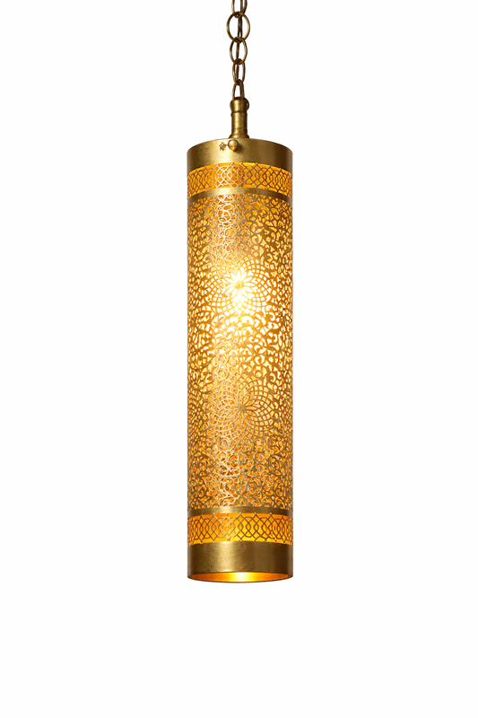 Lanterne Cylindrique 40 cm en Laiton Ciselé – Élégance Artisanale Orientale