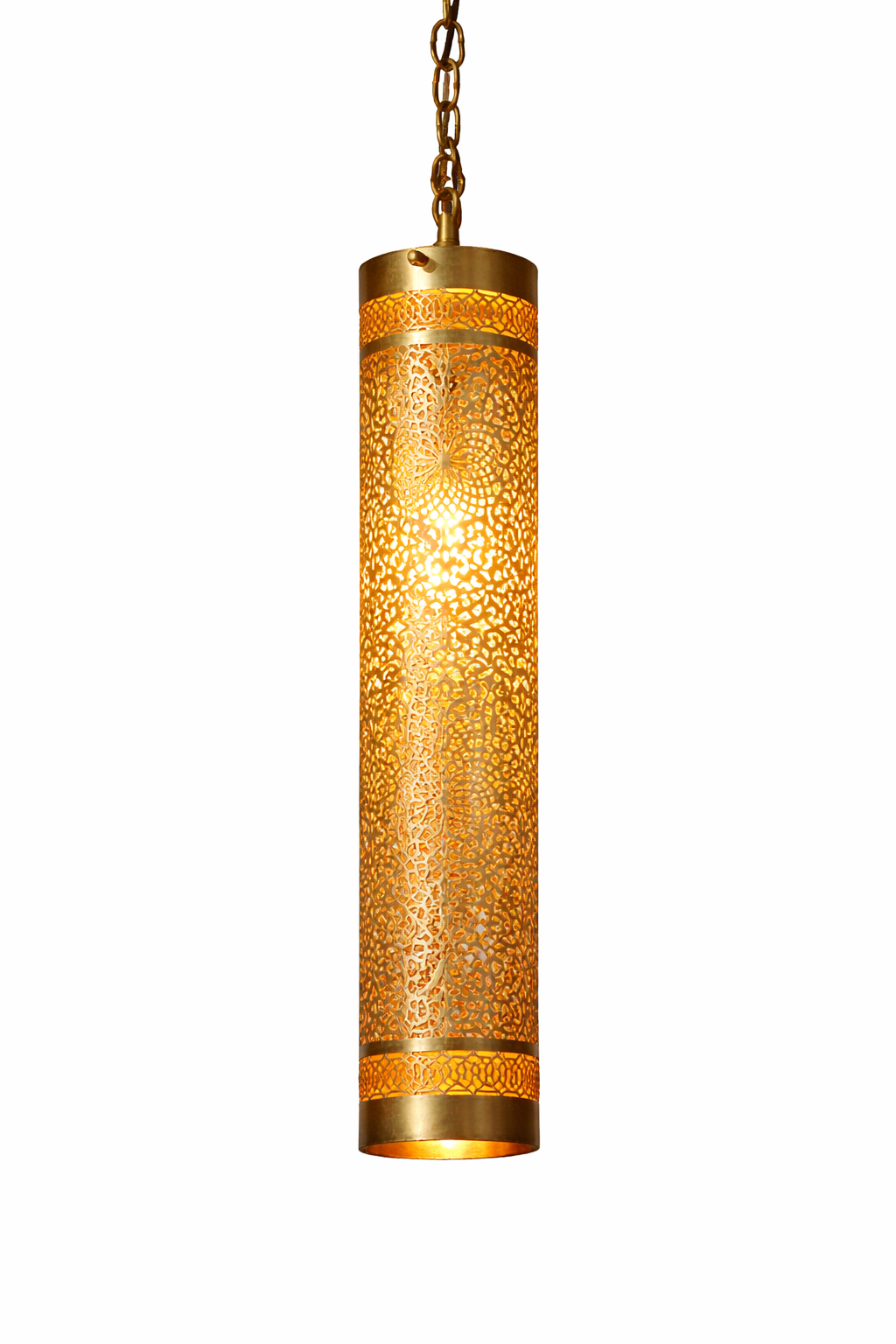 Lanterne Cylindrique 50 cm en Laiton Ciselé – Élégance Artisanale Grand Format