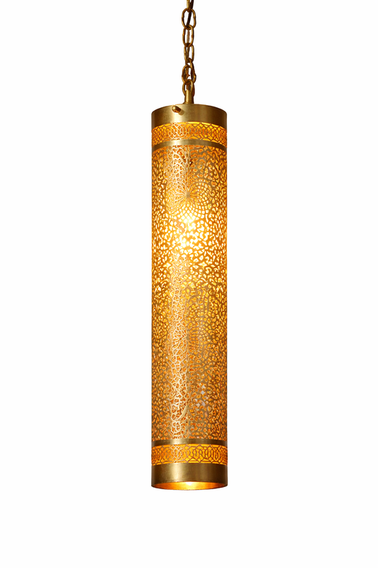 Lanterne Cylindrique 50 cm en Laiton Ciselé – Élégance Artisanale Grand Format