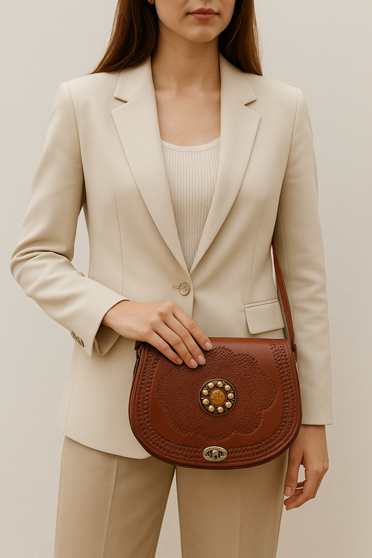 Sac en cuir artisanal gravé – Modèle vintage