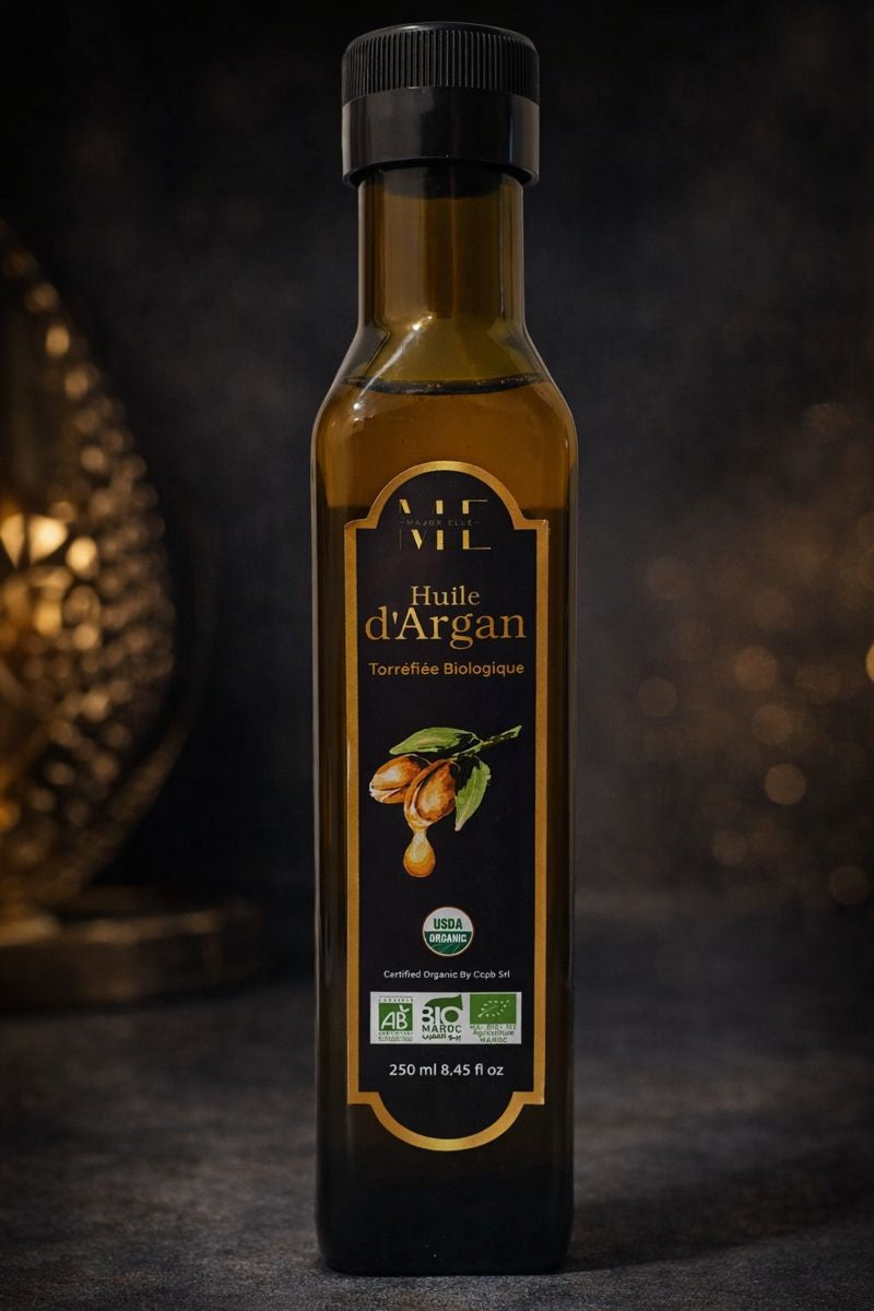 Huile d’argan bio torréfiée alimentaire Major’elle – bouteille en verre
